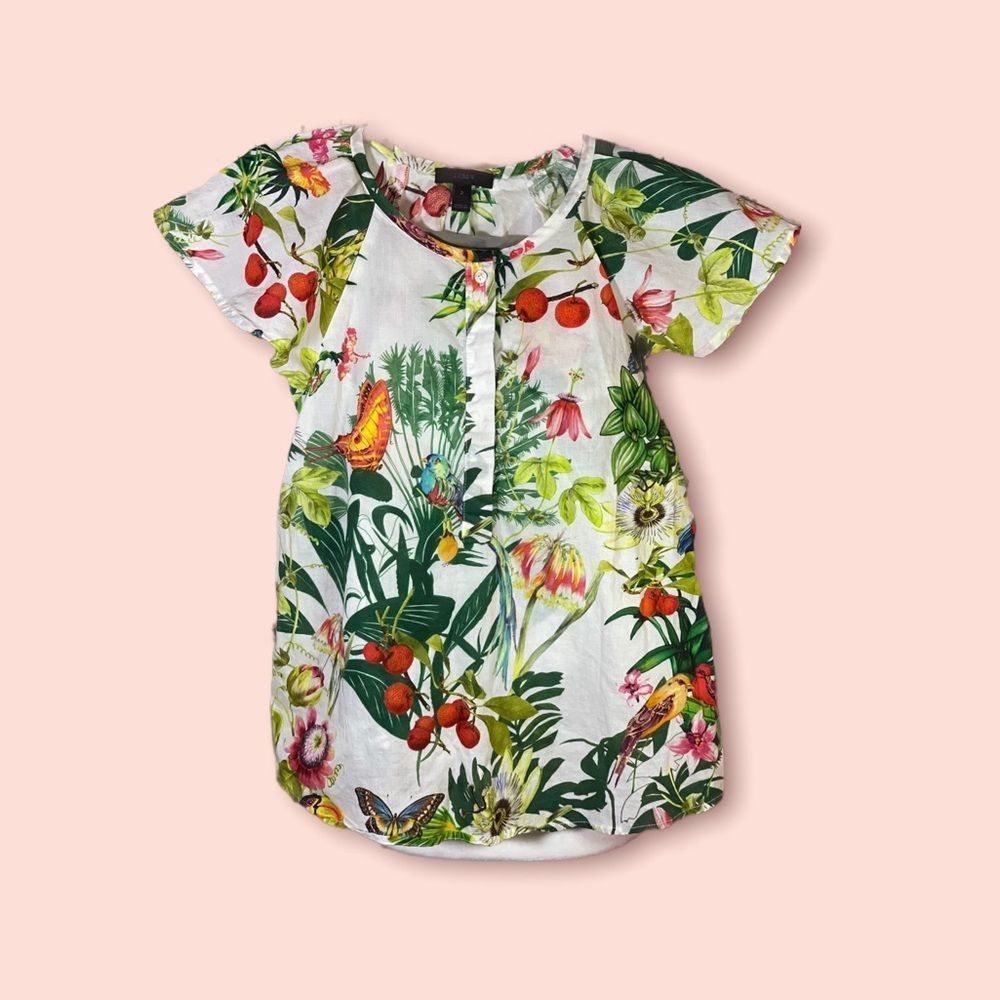 J. Crew Tropical Wild Bird Butterfly Ratti Blouse